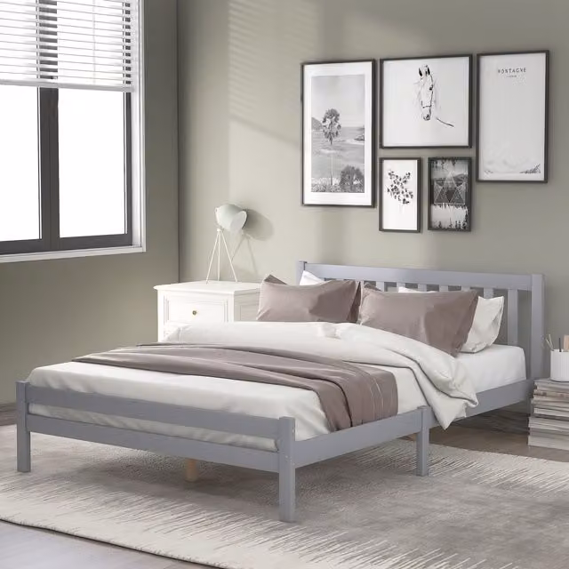 Home Touch Interior Adam Classic Modern Solid Wood Double Bed Frame, Grey, W/D/H: 140 x 200 x 135 cm