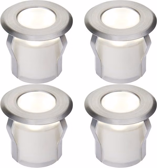 Loops 4 Pack Recessed Decking IP67 Guide Lights in Silver Stainless Steel with Cool White LED