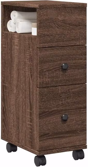 Berkfield Home Narrow Freestanding Bathroom Cabinet with Wheels in Brown Oak