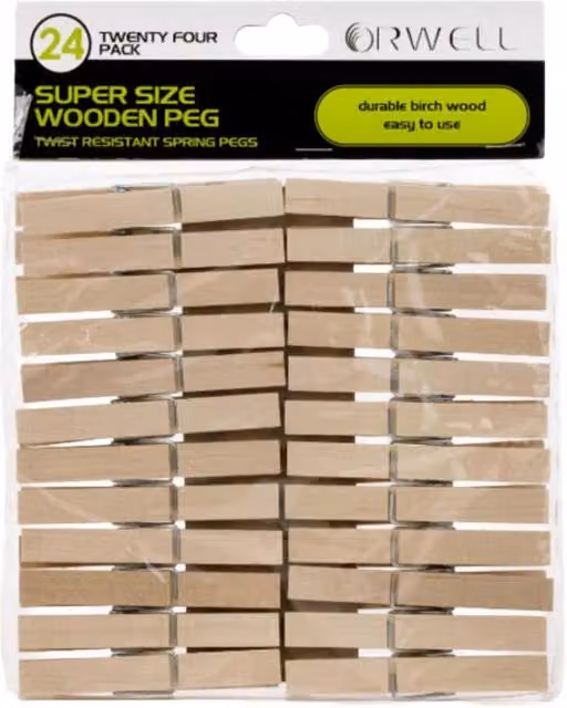 Orwell Super Size Wooden Pegs, 24 Pack, Brown and Multicolour – 1