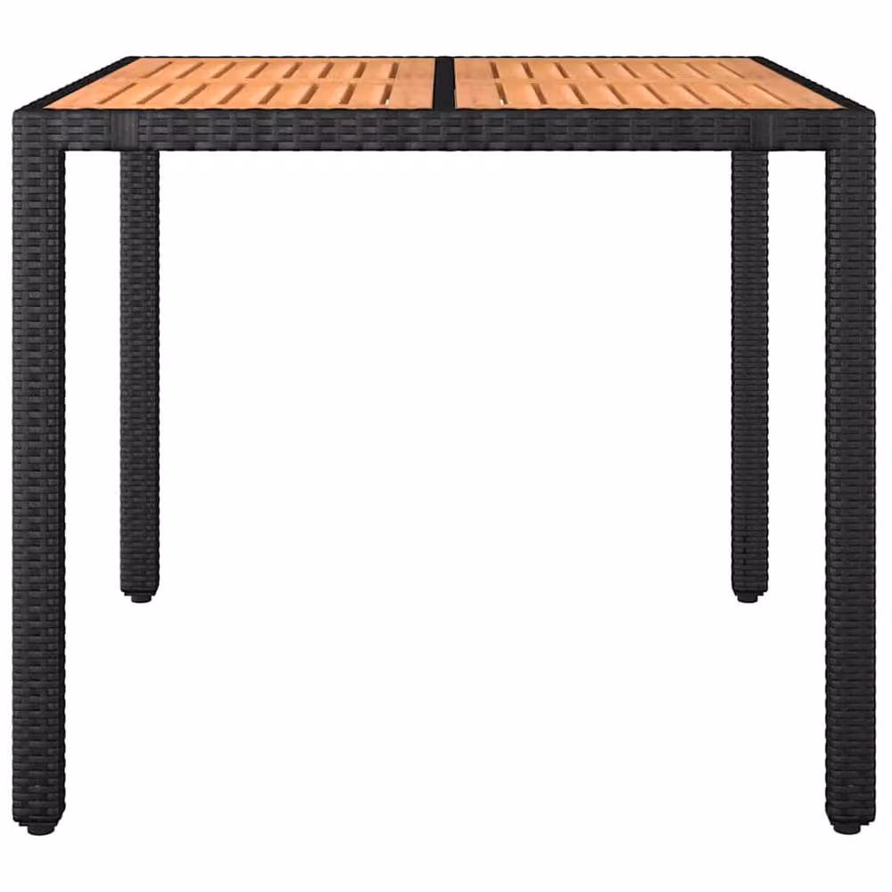Berkfield Home Square Garden Table with Black Poly Rattan and Acacia Wood Top W/D/H: 75 x 75 x 90 cm – 3