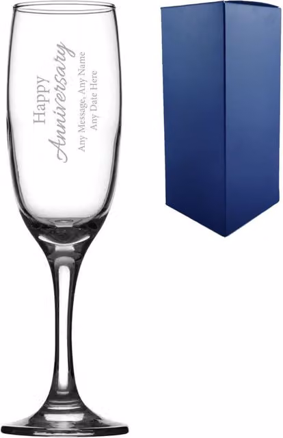 Uniqueful Personalised Anniversary Champagne Flute Glass for Couples in Transparent