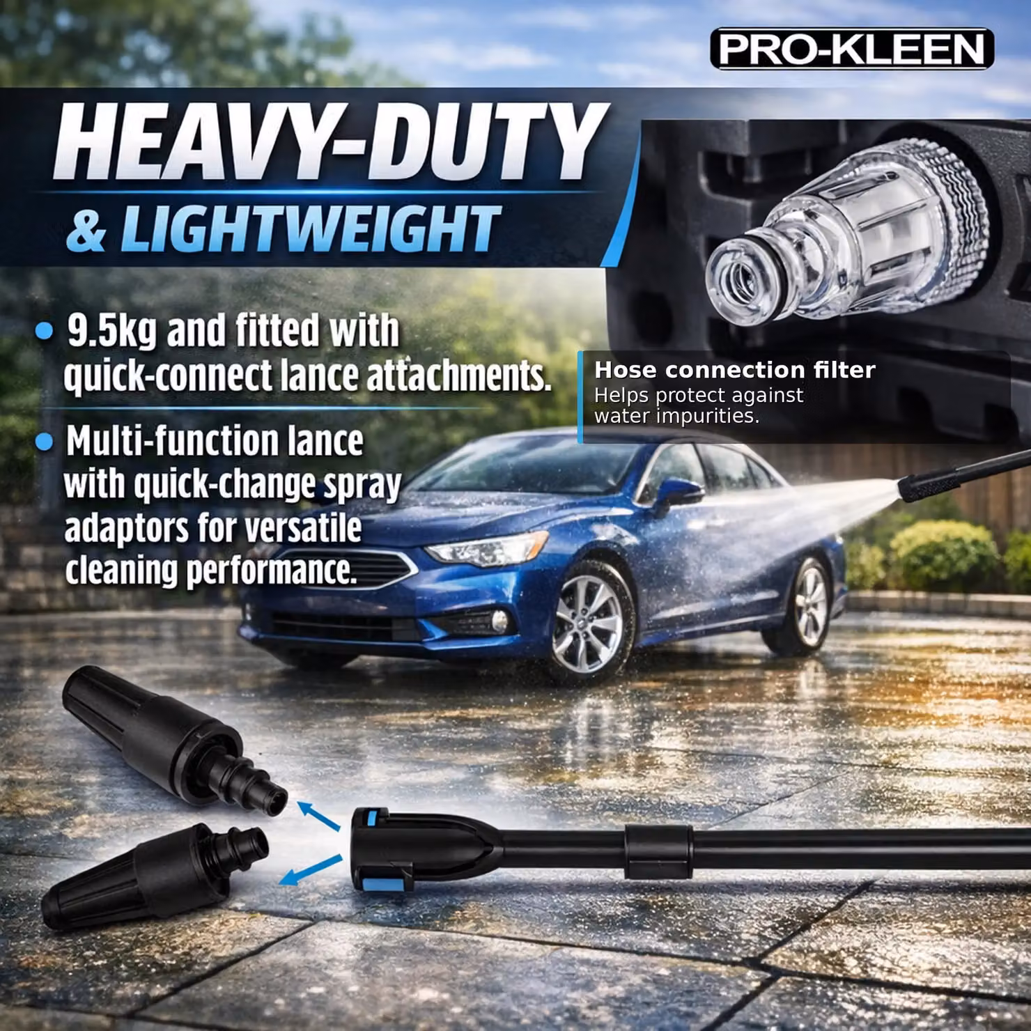 Pro-Kleen Electric Pressure Washer in Black, 2200W with 165 Bar Max Pressure and 8m Hose – 4