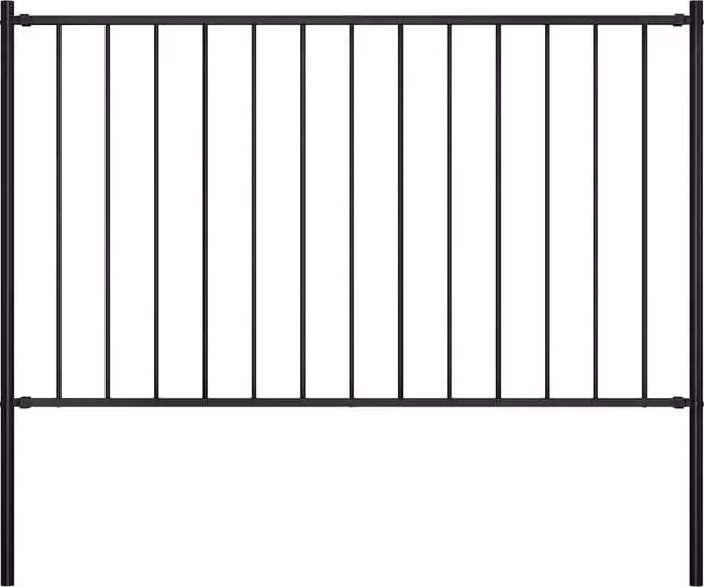 Berkfield Home Black Powder-coated Steel Fence Panel with Round In-ground Posts, H: 170 cm, W: 100 cm