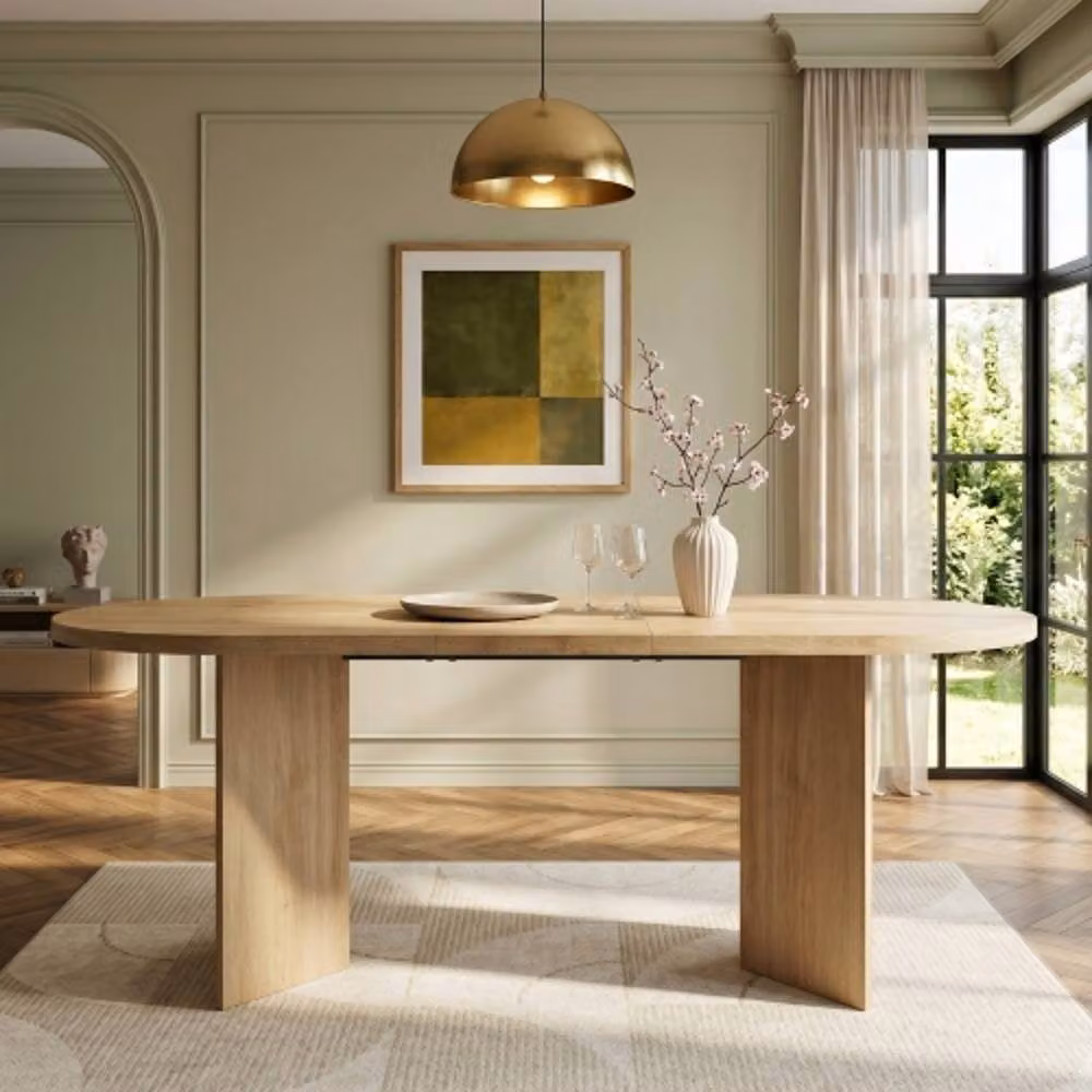 Rolipo Modern Oval Oak Wood Finish Dining Table in Brown, W: 180 cm, D: 90 cm – 3