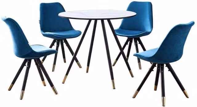 Life Interiors Sofia Dorchester Luxury Round Dining Set with Table and 4 Chairs in Blue, Black and Gold – 1