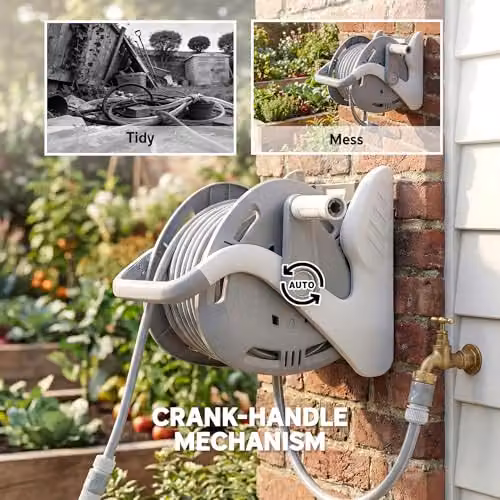 Outsunny Wall-Mounted Portable Garden Hose Reel, Grey – 6