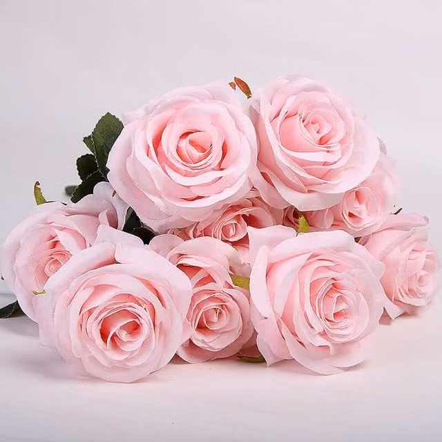 YnysTec 10 Heads Silk Rose Artificial Flower Bouquet in Pale Pink, Height: 50 cm – 1