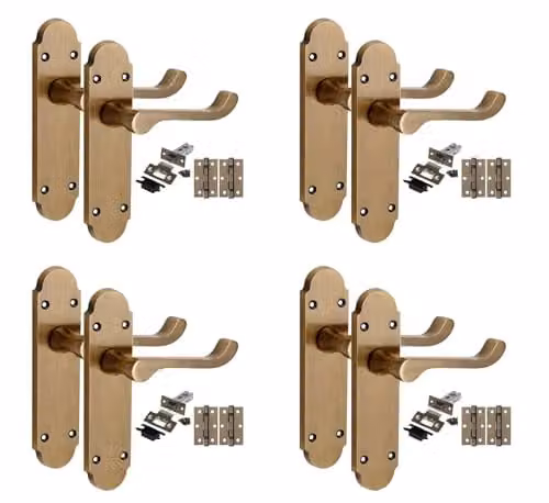 Golden Grace Victorian Epsom Latch Door Handles, 4 Pair Set in Gold and Bronze Brass