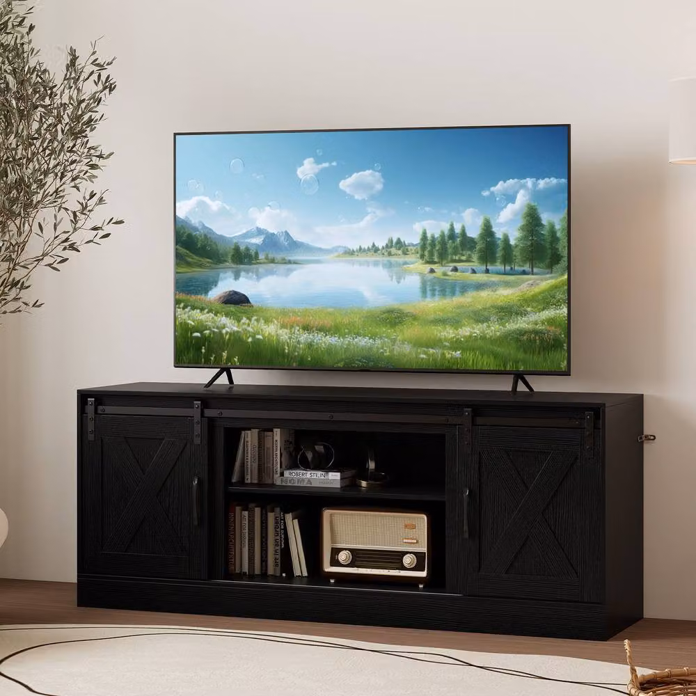 Costway Black Wooden TV Stand Cabinet and Media Entertainment Centre for up to 70 Inch TVs – 8