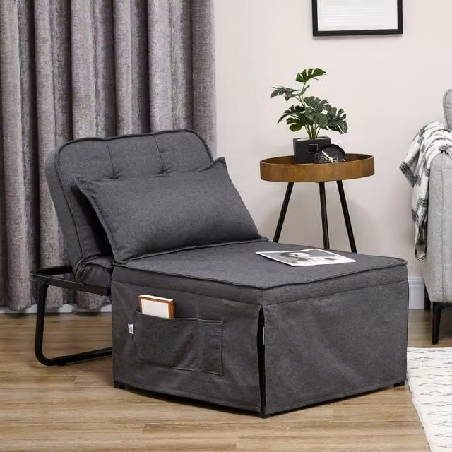 HOMCOM Folding Chair Bed with Adjustable Backrest and Ottoman in Light Grey