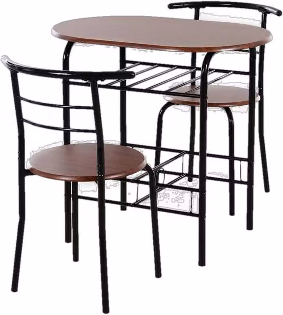 FORGEVIO Compact Kitchen Dining Set with Oval Table and 2 Chairs in Brown and Multicolour