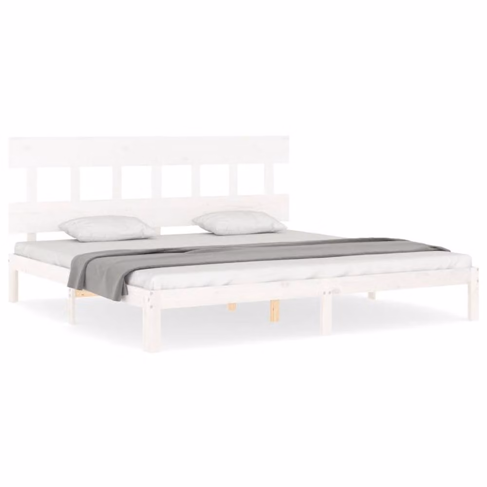Berkfield Home Beautiful Solid Wood Bed Frame with Headboard in White W/D/H: 200 x 200 x 81 cm – 2