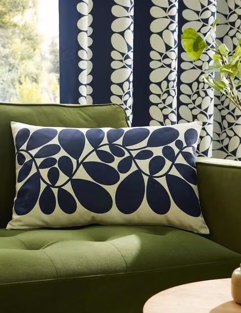 Orla Kiely Blue Mix Rectangular Pure Cotton Scatter Cushion with Feather Filling