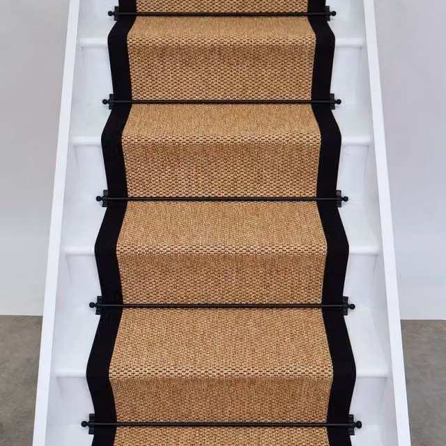 RainbowHome Marlowe Woven Stair Runner in Brown with 100% Cotton Black Border, W: 70 cm, L: 600 cm