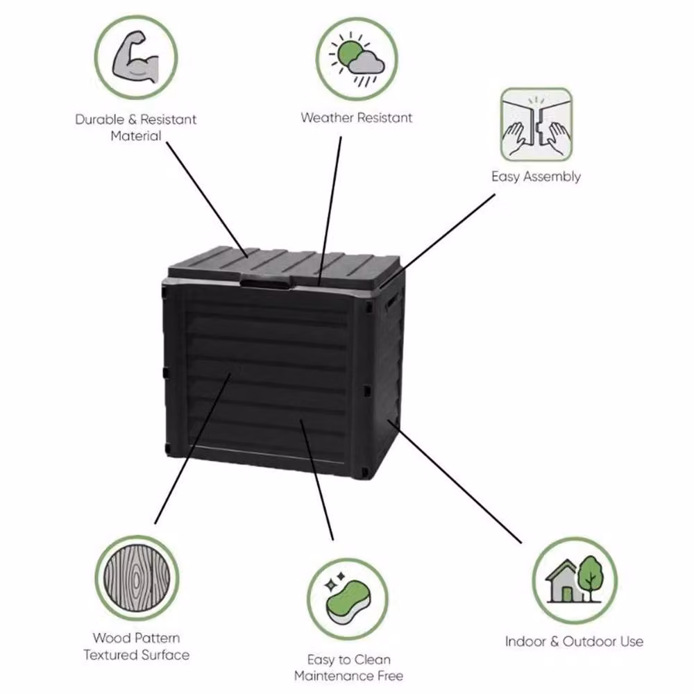 Nordara 140L Lockable Garden Storage Box in Grey and Black Plastic – 3