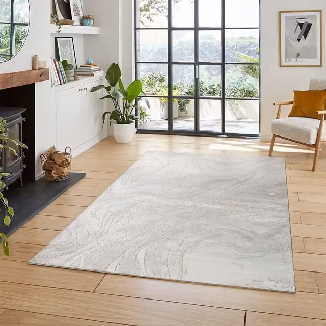 Desire Rugs Perla Modern Abstract Area Rug in Grey and Beige, W: 120 cm, L: 170 cm