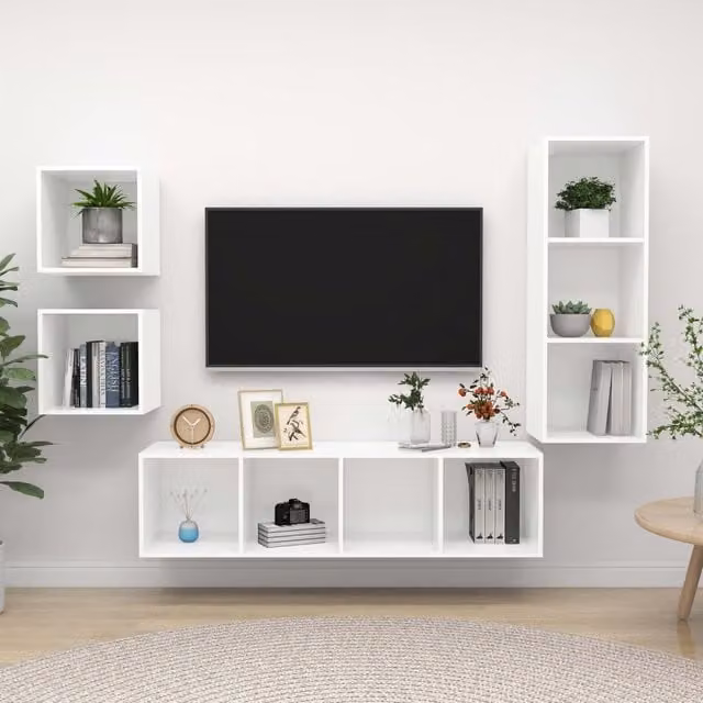 Berkfield Home 4 Piece Minimalist White Matt Engineered Wood TV Cabinet Set for your Living Room – 1