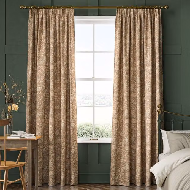William Morris Double Bough Blackout Cotton Curtains in Terracotta Floral Design