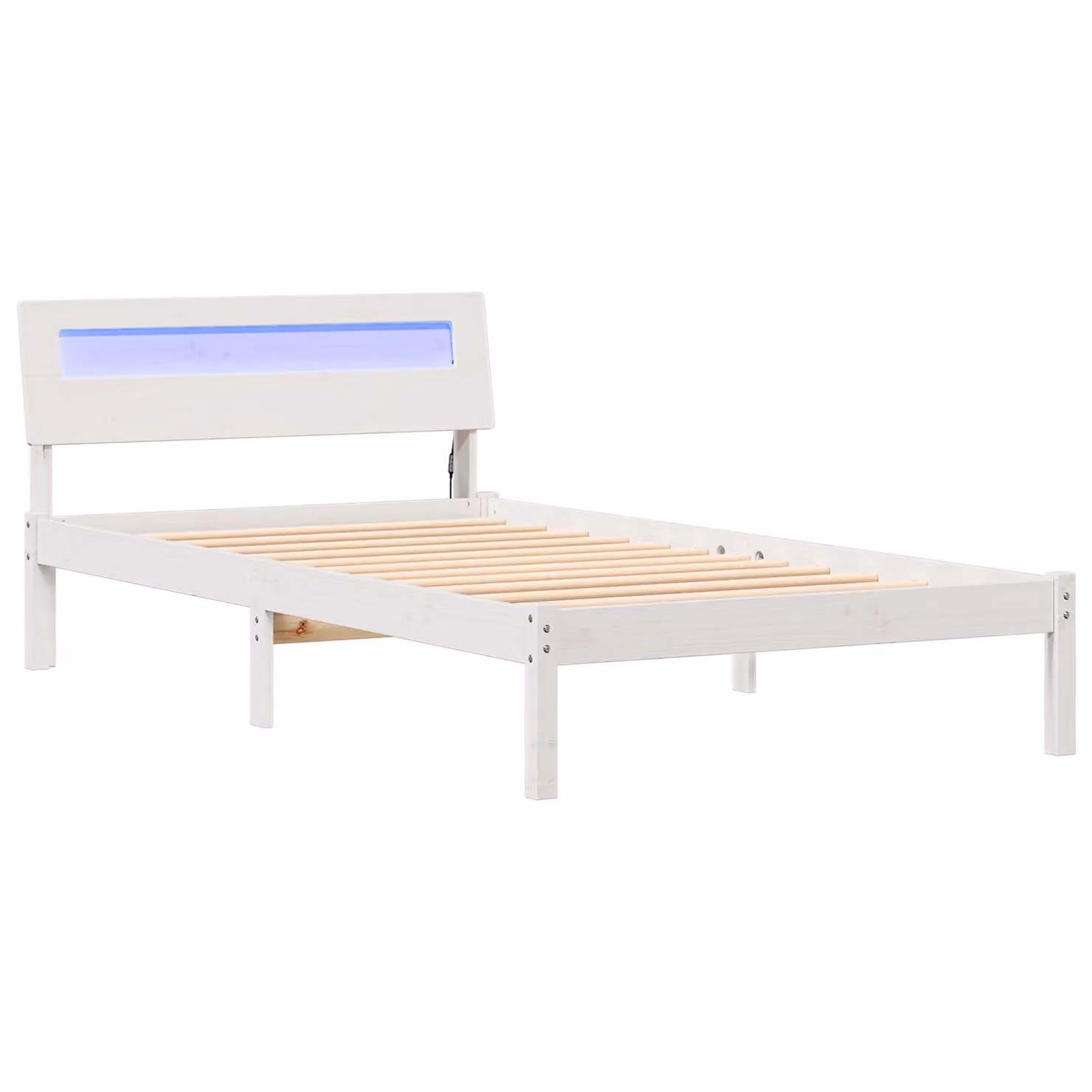 Berkfield Home White Solid Pine Wood Bed with LED Strip Lights, Headboard and USB Charging Port, W/D/H: 90 x 190 x 73 cm – 2