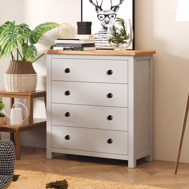 Cabinet Bits Argenta 4 Drawer Chest of Drawers in Light Grey with Brass Knobs – 1