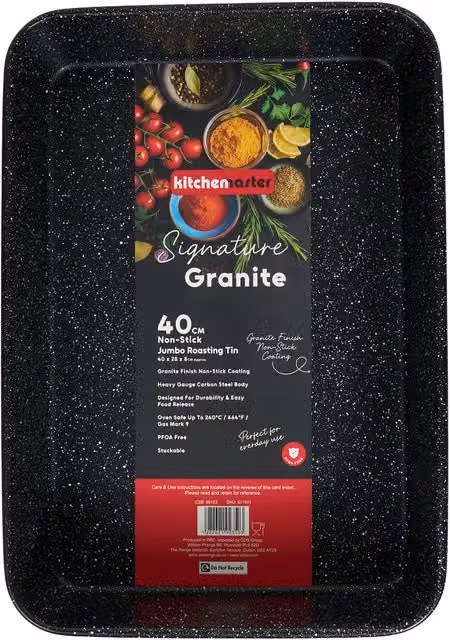 Kitchen Master Signature Jumbo Rectangular Carbon Steel Roasting Tin with Non-Stick Coating, Black