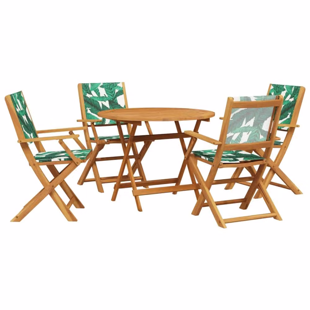 Berkfield Home 5 Piece Garden Dining Set in Green Acacia Wood with Floral Pattern Fabric – 2