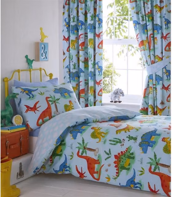 Portfolio Home Blue Dinosaur Graphic Polycotton Duvet Cover Set for Children, 90 x 200 cm