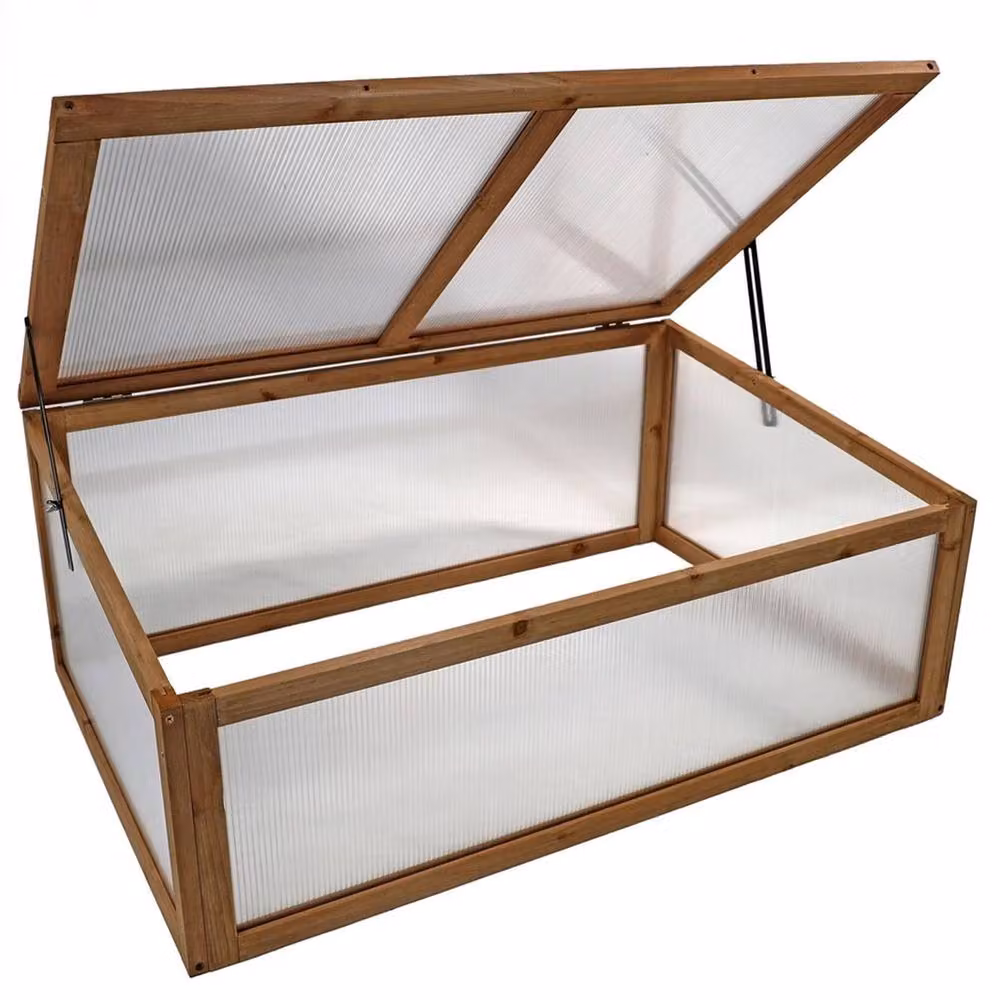 VOGREX Mini Wooden Cold Frame Greenhouse for Vegetables in Brown, W/D/H: 100 x 64 x 40 cm – 4