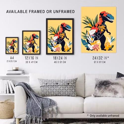 Artery8 Boho T Rex Dinosaur and Plants Graphic Collage Wall Art Poster Print, Multicolour, W: 45.72 cm x H: 60.96 cm – 3