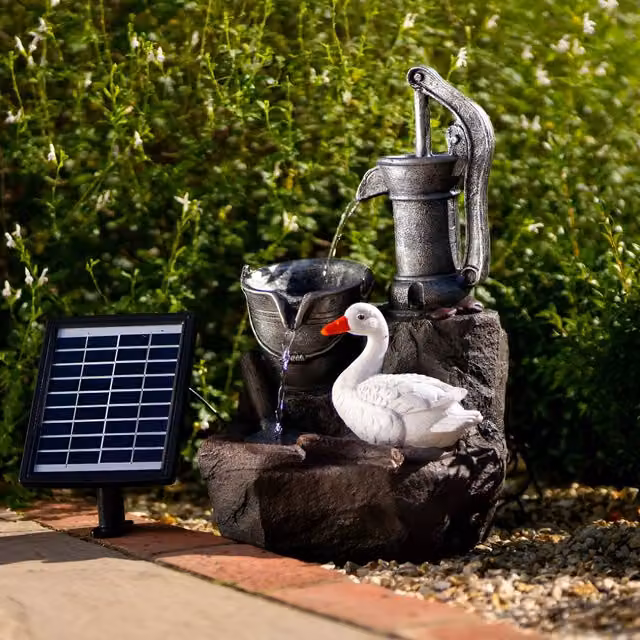 Primrose Duck At The Well Tiered Solar Cascade Water Feature with Lights in Grey and White