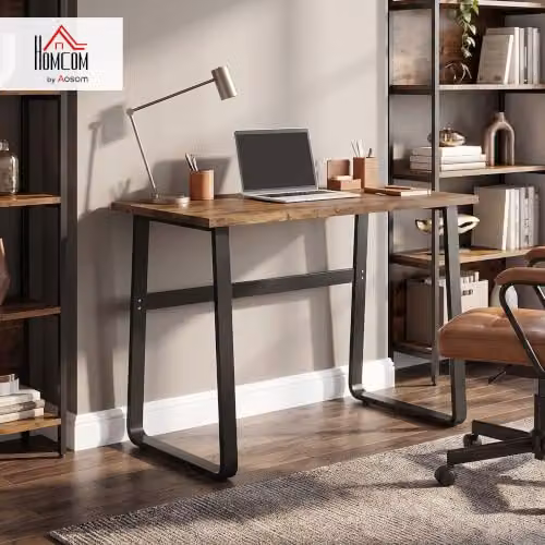 HOMCOM Industrial Computer Desk in Brown and Black, W/D/H: 100 x 58 x 74.5 cm – 2