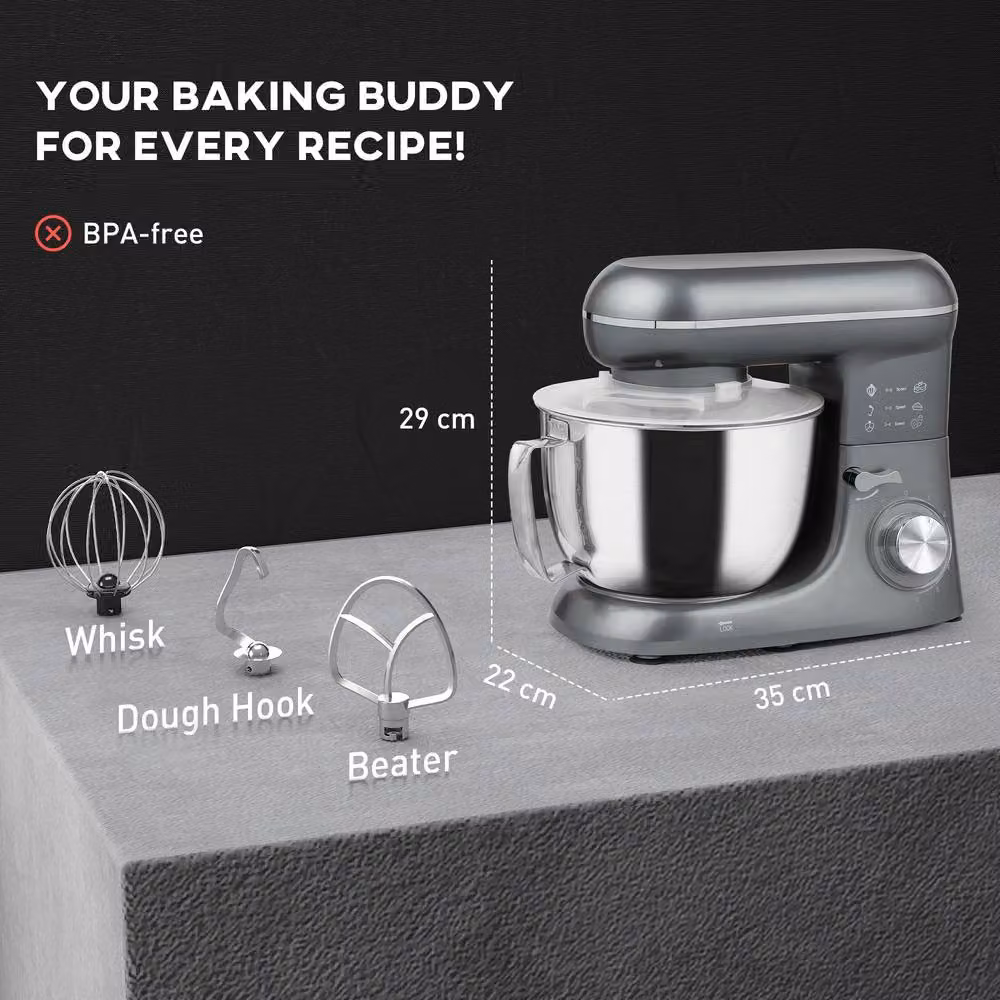 STILVORA Kitchen Stand Mixer with 4.5L Capacity and 6 Speeds in Silver and Dark Grey – 4