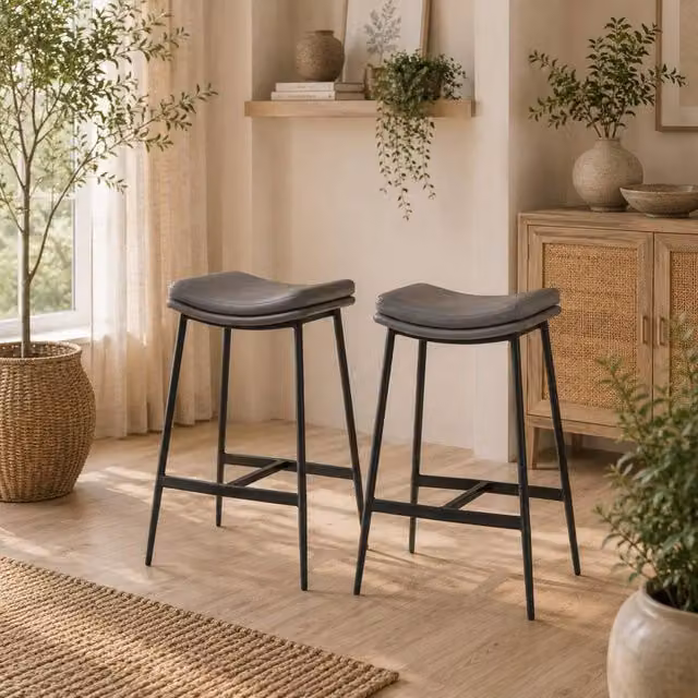 Wyld Haus Ralura Set of 2 Grey Microfibre and Metal Industrial Breakfast Bar Stools H: 68.5 cm, W: 38.5 cm, D: 48.5 cm – 1