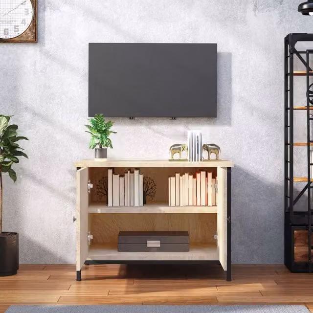 Berkfield Home TV Cabinet with Doors in Sonoma Oak, Tan, W/D/H: 60 x 35 x 45 cm