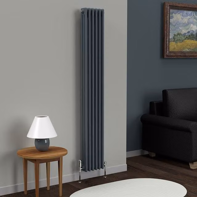 Lux Heat Vertical Coloured Column Radiator, 3 Column, Slate Grey, H 180 cm x W 29 cm