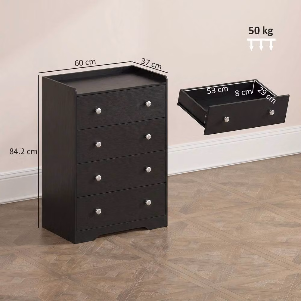 VOGREX Black Wood Effect 4 Drawer Chest Storage Cabinet W/D/H: 60 x 37 x 84.2 cm – 2