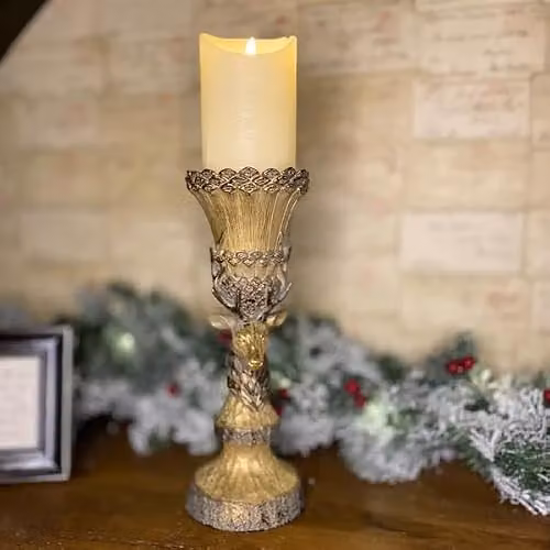 Gifts Direct 2 U Metallic Gold Stag Deer Candle Holder for Taper or Pillar Candles – 2