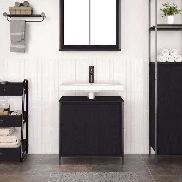 Berkfield Home Modern Black Matt Bathroom Basin Cabinet W/D/H: 60 x 34.5 x 60 cm