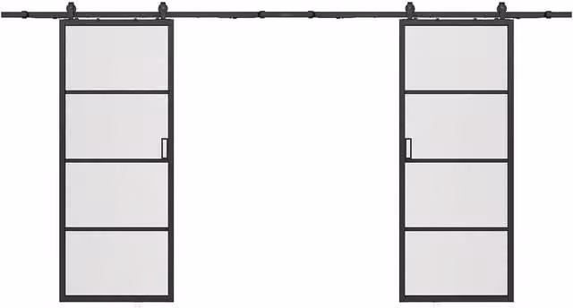 Vente-unique Black Aluminium and Glass Double Sliding Door with Surface Mounted Industrial System – 1