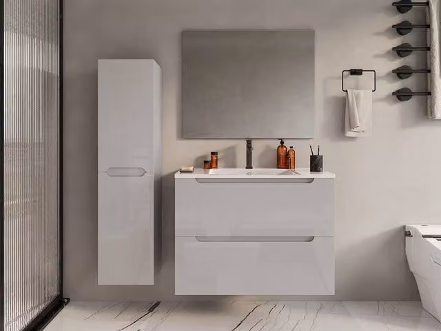 Vente-unique STEFANIE Suspended Under Basin Unit, White, W: 80 cm, D: 46 cm, H: 57 cm – 1