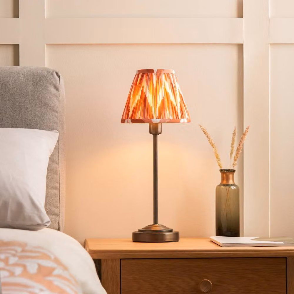 Netlighting Rise Bronze Plate Table Lamp with Orange Fabric Zigzag Shade, E14, 16 cm – 2