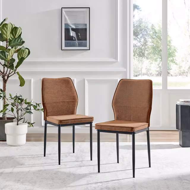 FurnitureboxUK Set of 2 Riya Upholstered Fabric Kitchen Dining Chairs with Black Metal Legs - Orange