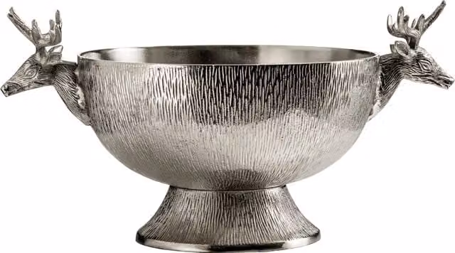 Orsina Silver Stag Punch Bowl with Detailed Deer Head Handles – 1