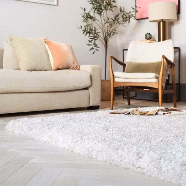 The Rug Shop UK White Modern Plain Rectangular Area Rug, W/D/H: 120 x 170 cm