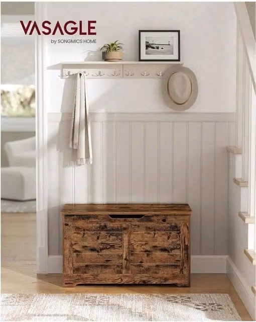 VASAGLE Modern Storage Bench and Shoe Rack in Brown and White, W/D/H: 80 x 46 x 46 cm