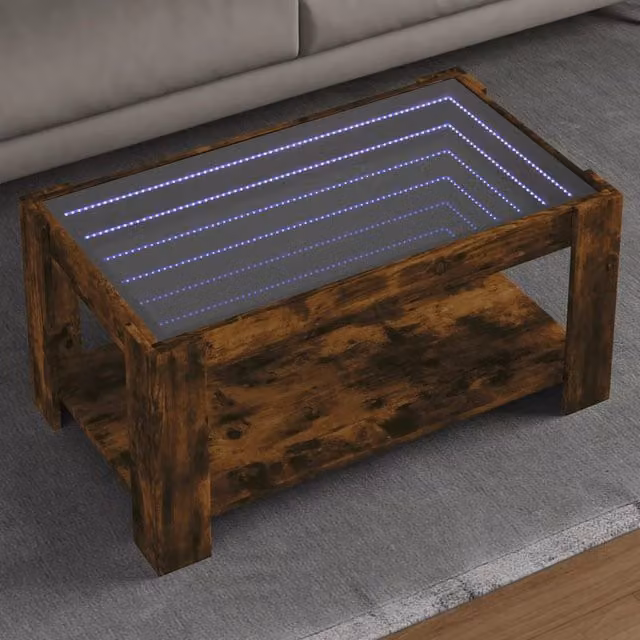 Berkfield Home LED Coffee Table in Smoked Oak Brown, W/D/H: 93 x 53 x 45 cm