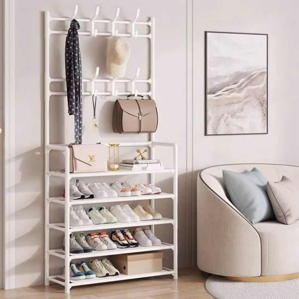FORGEVIO White Metal Coat and Hat Stand with 8 Hooks and Shoe Rack – 2
