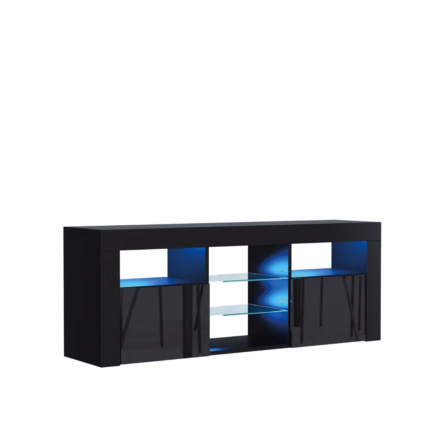 Creative Furniture Pulse TV Unit in Black with Glossy Doors and LED Lights, W: 145 cm, H: 53 cm, D: 35 cm – 2