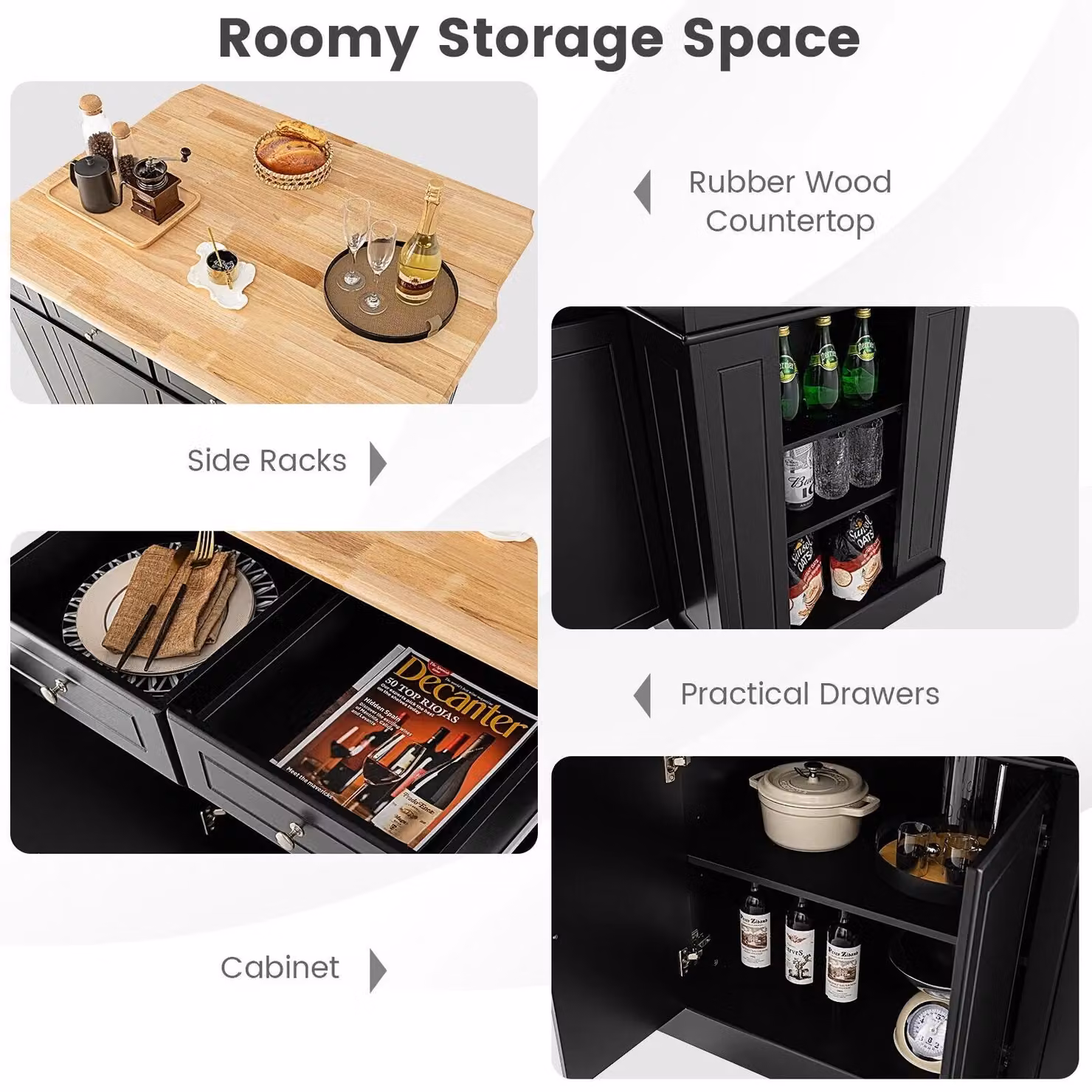 Costway Kitchen Island Storage Cupboard with Drop Leaf Countertop and 2-Door Cabinet in Black – 6